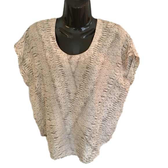 CAbi Blouse Cream Gray Silk Cap Sleeve Sz XS - Picture 1 of 7